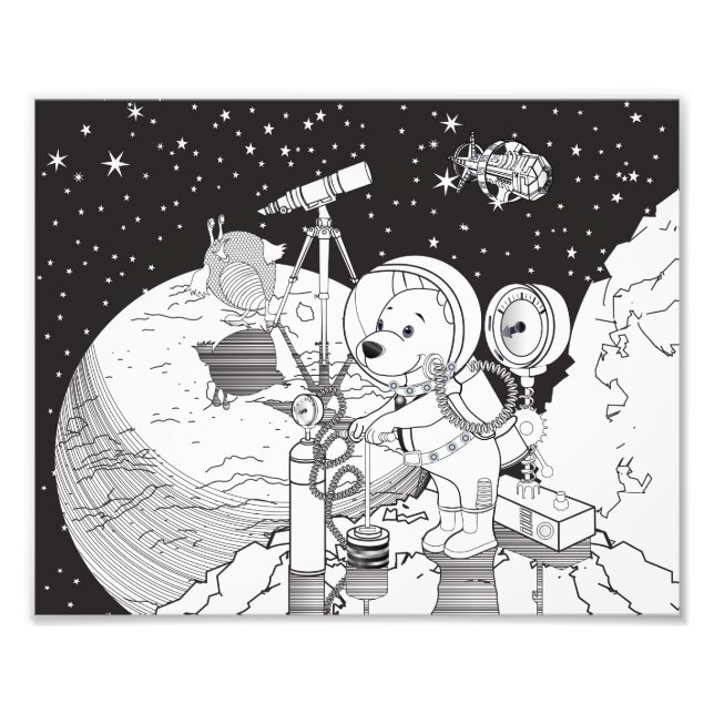 Colouring space with an astronaut puppy photo print (Front)