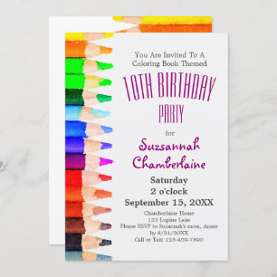 Colouring Theme Rainbow Pencils Children's Party Invitation