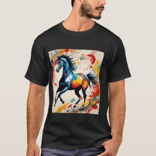 Colourized artwork depicting a galloping horse T-Shirt