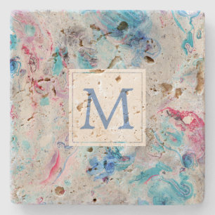 Colourized Marble Texture Monogram Stone Coaster