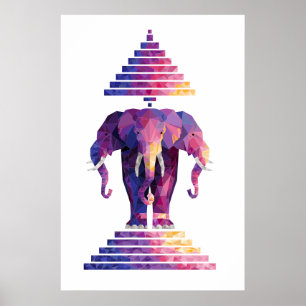 Colourized Three Headed Elephant Art Poster