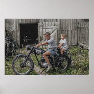 Colourized Vintage 2 Boys on a Motorcycle Poster