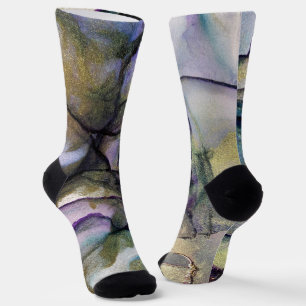 Colours and Gold Alcohol Ink Liquid Abstract Art Socks