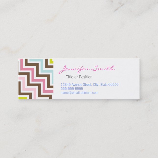 Colours Diagonal Zigzag Chevron Pattern Mini Business Card (Front)