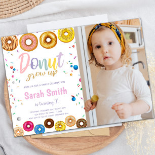 Colours Doughnut Birthday Invitations with photo
