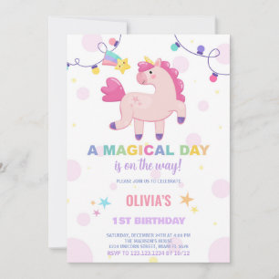 Colours Lights Unicorn Birthday Invitations