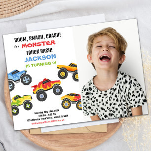 Colours Monster Truck Birthday Invitations Photo