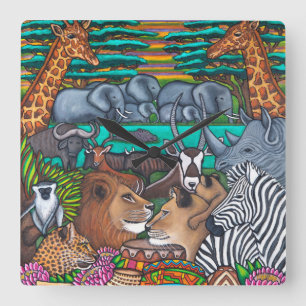 Colours of Africa Square Wall Clock