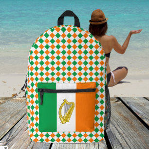 Colours of Ireland backpack, Harp, Irish Flag Printed Backpack