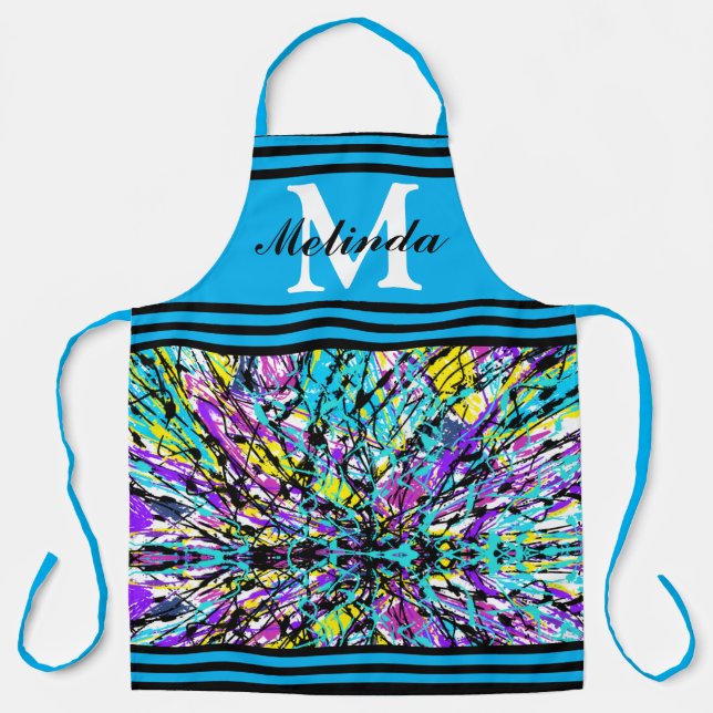 Colours of Life Vivid Abstract Art Monogram Initia Apron (Front)