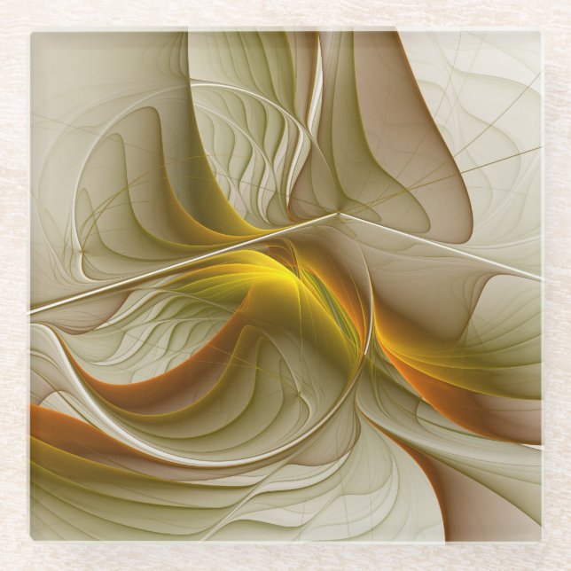 Colours of Precious Metals, Abstract Fractal Art Glass Coaster (Front)