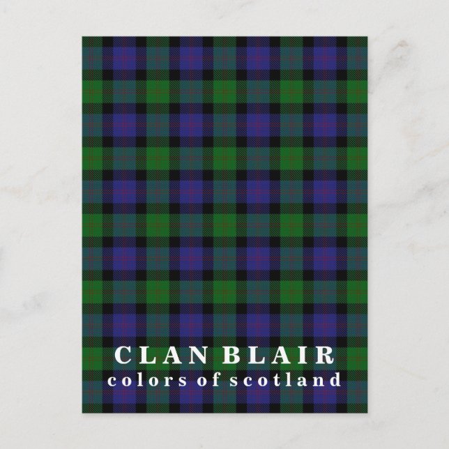 Colours of Scotland Clan Blair Tartan Postcard (Front)