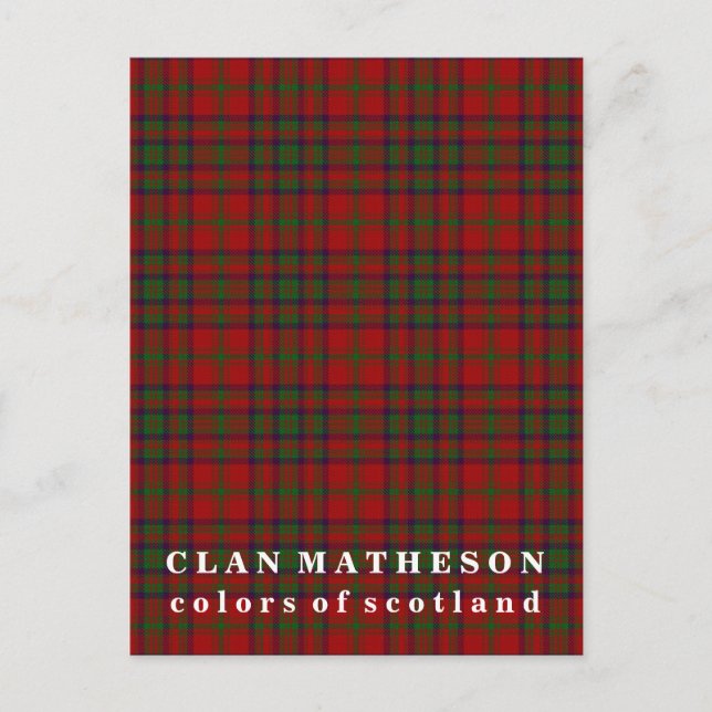 Colours of Scotland Clan Matheson Tartan Postcard (Front)