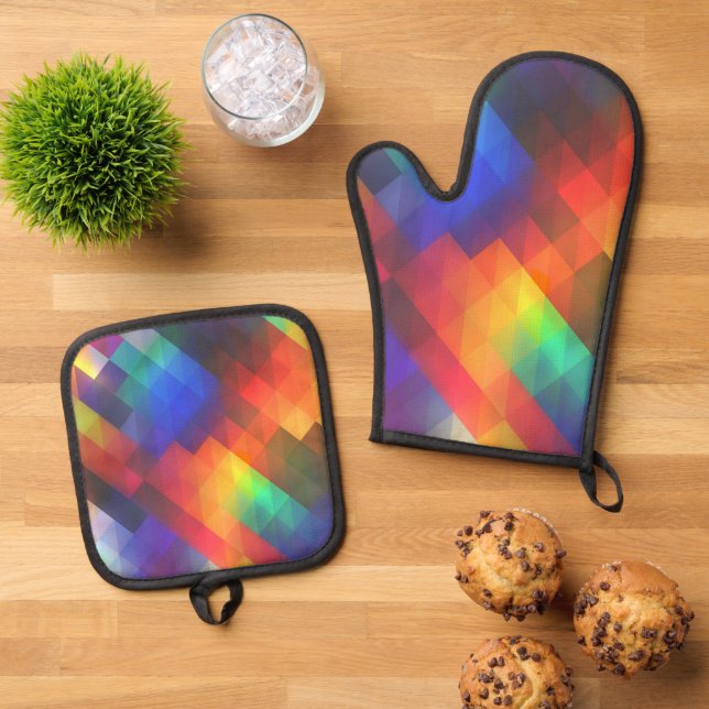 Colours of the Rainbow -  Oven Mitt & Pot Holder Set (Top Down)