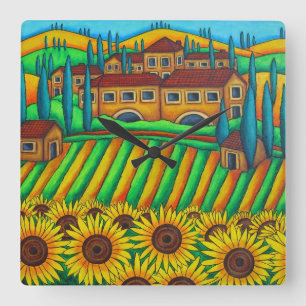Colours of Tuscany Square Wall Clock, Lisa Lorenz Clock