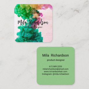 Colours spilled in water square business card