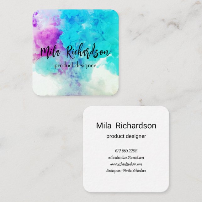 Colours spilled in water square business card (Front/Back)