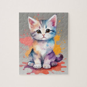 Colours Splash Watercolor Cat Jigsaw Puzzle
