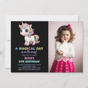 Colours Unicorn Birthday Invitations with photo