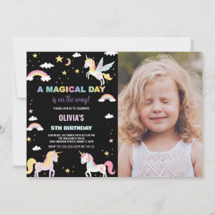 Colours Unicorns Birthday Invitations with photo