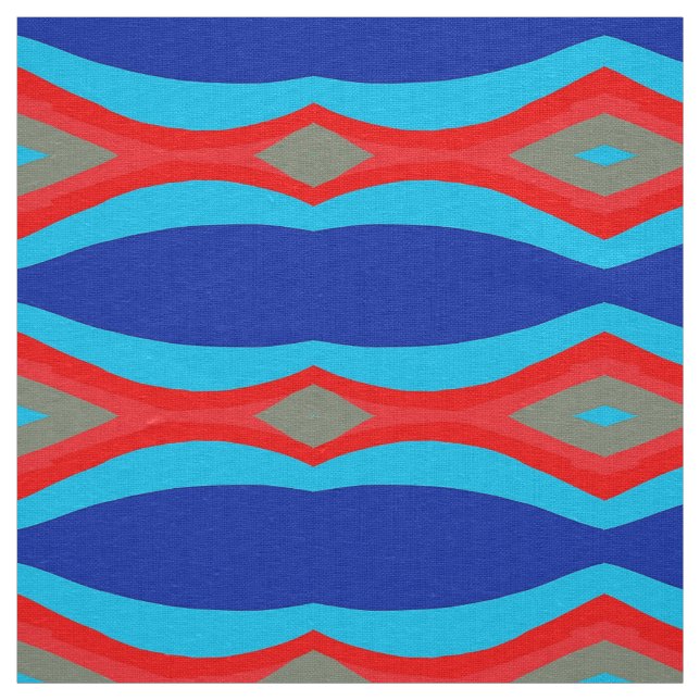 colours waves  blue red grey fabric (Swatch)