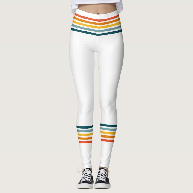 Colours & White Trendy 80's Tube Sock Style Leggings (Front)