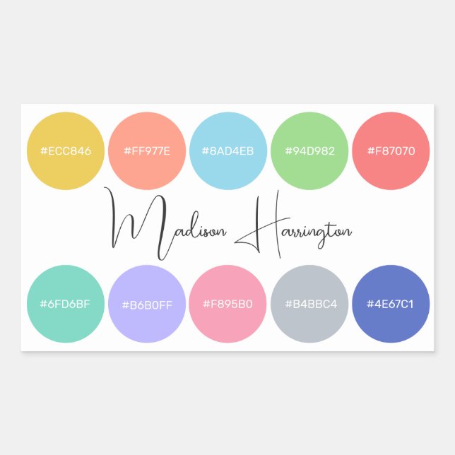 Colours with Hex Codes Custom Name Designer Rectangular Sticker (Front)