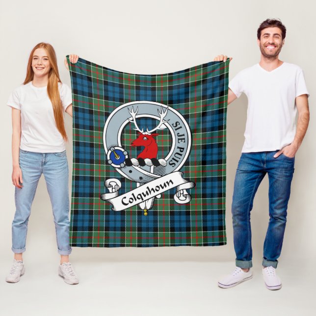 Colquhoun Ancient Clan Badge Tartan Plaid Fleece Blanket (In Situ)