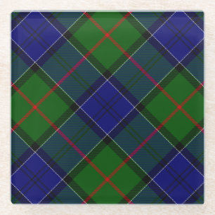 Colquhoun tartan blue green plaid glass coaster