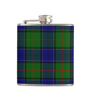 Colquhoun tartan blue green plaid hip flask