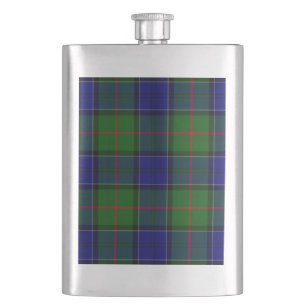 Colquhoun tartan blue green plaid hip flask