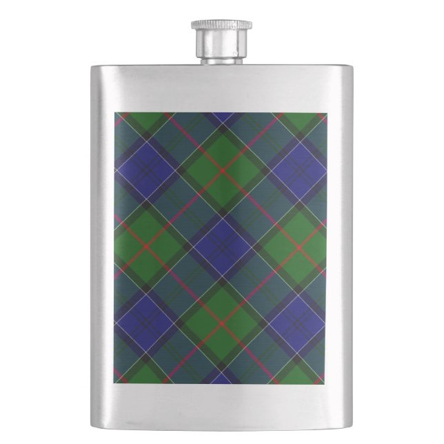 Colquhoun tartan blue green plaid hip flask (Front)