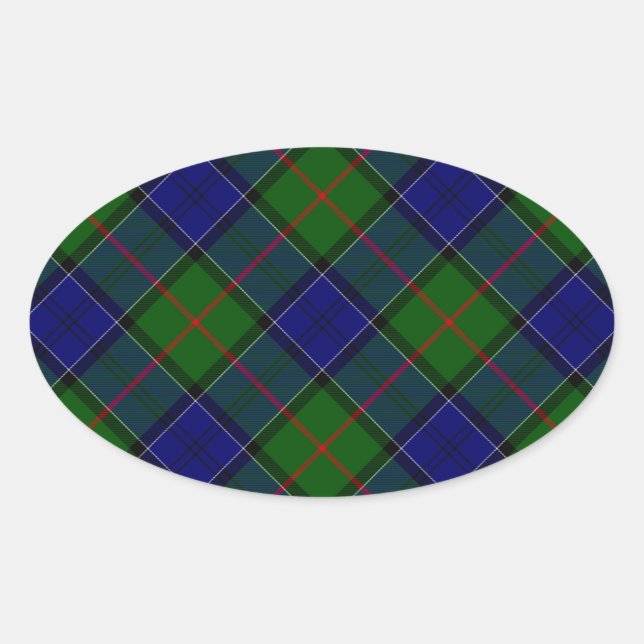 Colquhoun tartan blue green plaid oval sticker (Front)