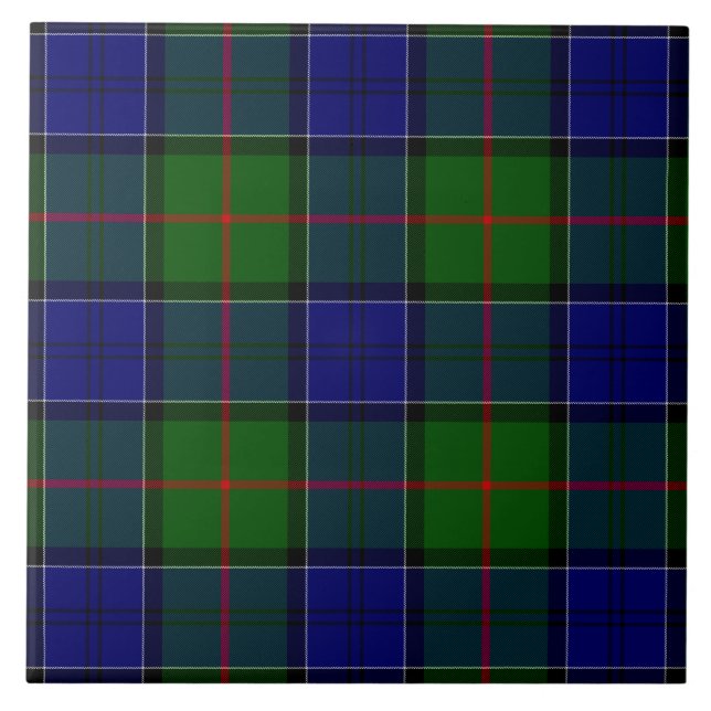 Colquhoun tartan blue green plaid tile (Front)