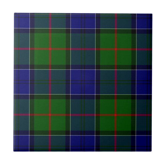 Colquhoun tartan blue green plaid tile (Front)