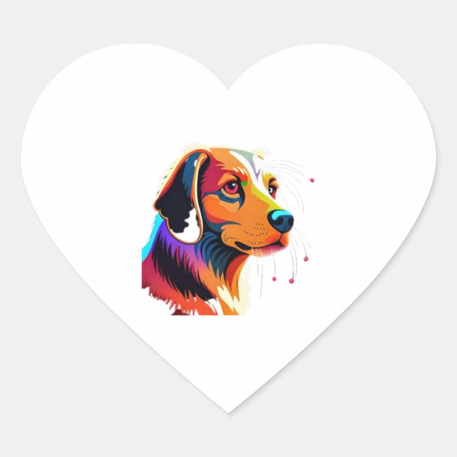 Colrful Dog Graphic -   Heart Sticker (Front)