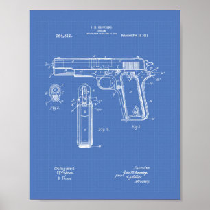Colt .45 1911 Patent Art - Blueprint Poster