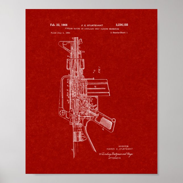 Colt AR-15 Semi-Automatic Rifle Patent - Burgundy Poster (Front)