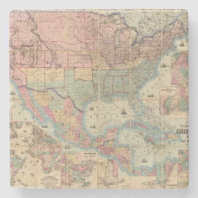 Colton's Railroad And Military Map Stone Coaster (Front)