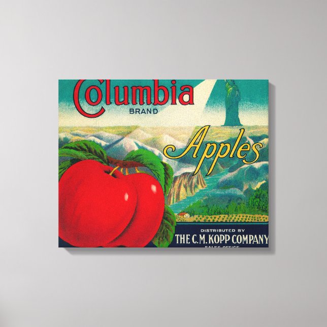 Columbia Apple Crate LabelYakima, WA Canvas Print (Front)