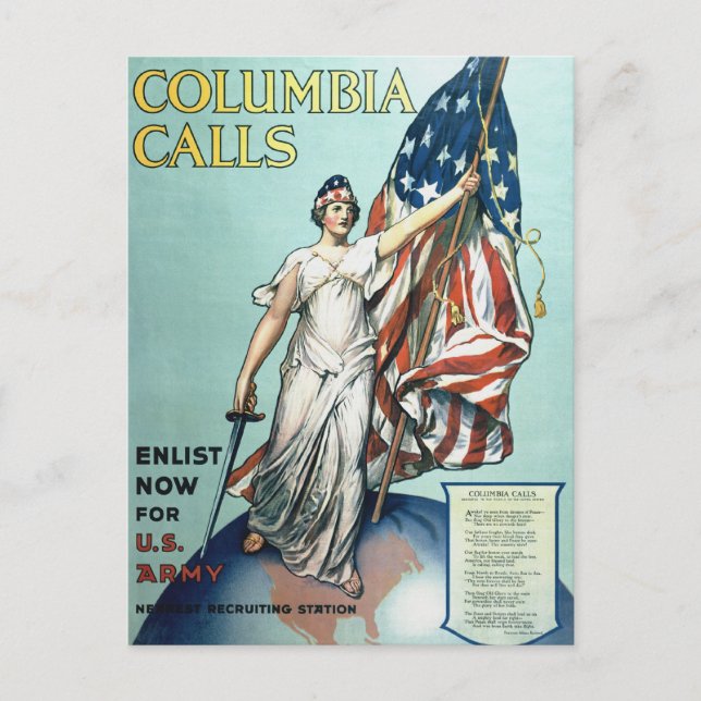 Columbia calls postcard (Front)