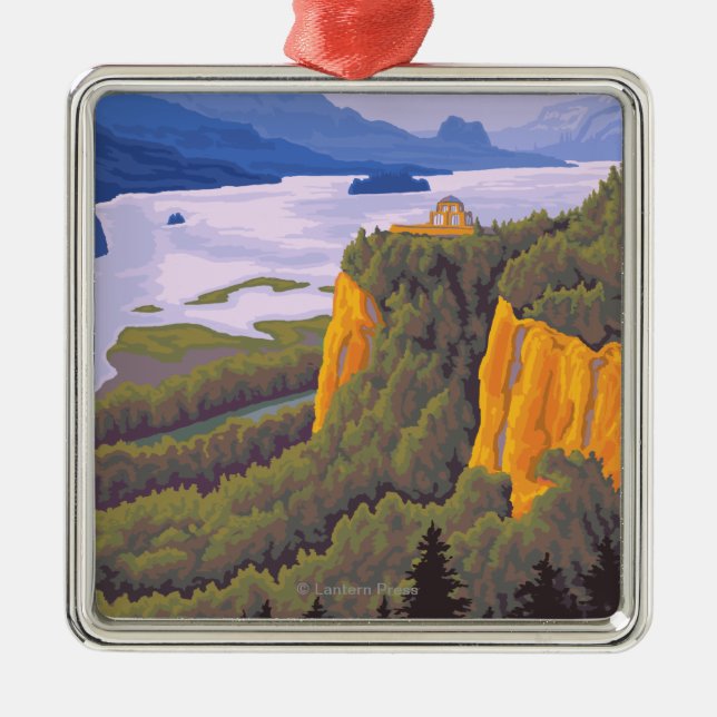 Columbia River Gorge Scene with Crown Point Metal Tree Decoration (Front)