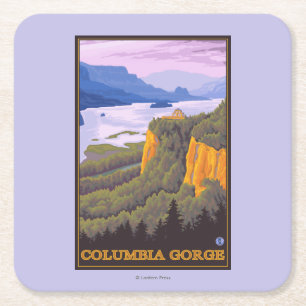 Columbia River Gorge Scene with Crown Point Square Paper Coaster