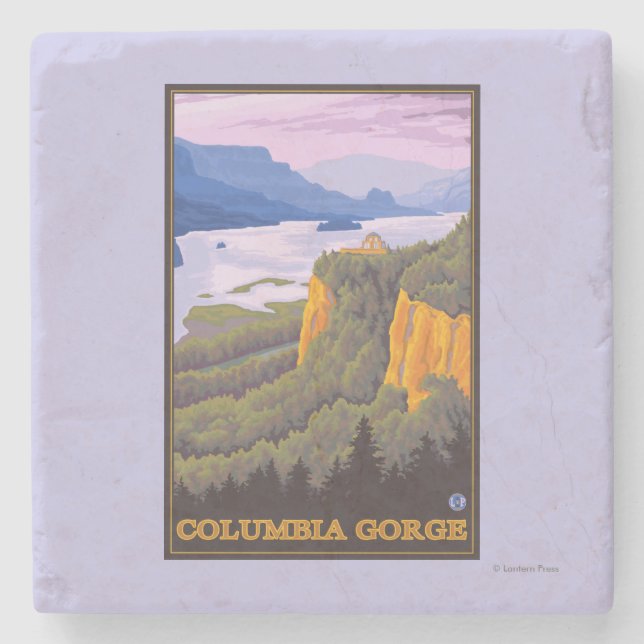 Columbia River Gorge Scene with Crown Point Stone Coaster (Front)
