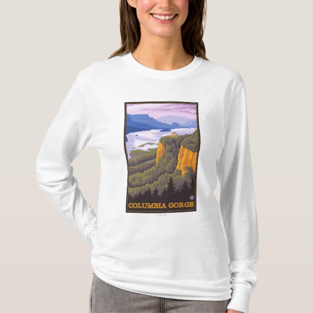 Columbia River Gorge Scene with Crown Point T-Shirt (Front)