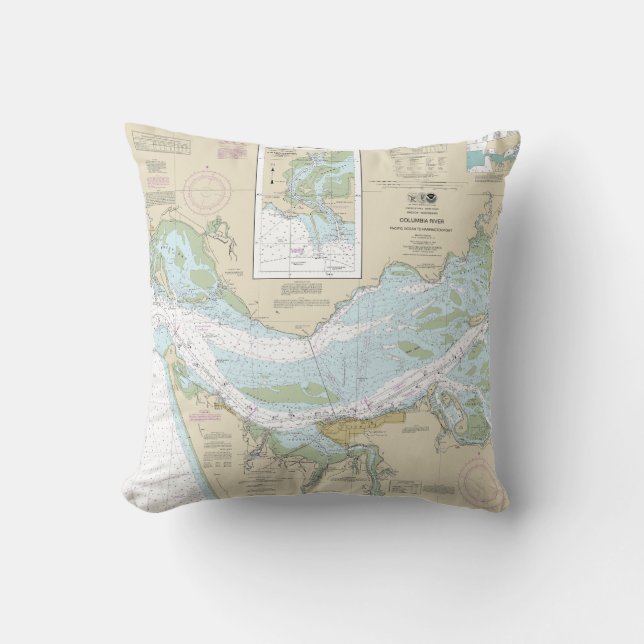 Columbia River Nautical Chart 18521 Cushion (Front)