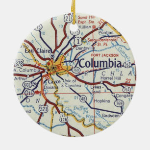 Columbia SC Map Ceramic Tree Decoration