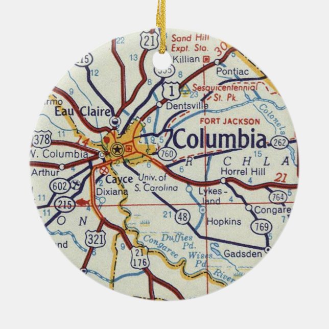 Columbia SC Map Ceramic Tree Decoration (Back)