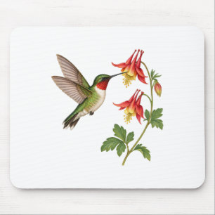 Columbine and Hummingbird for a Floral Work Space Mouse Pad