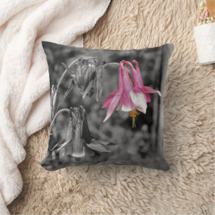 Columbine Flower Black And White Partial Color Cushion
